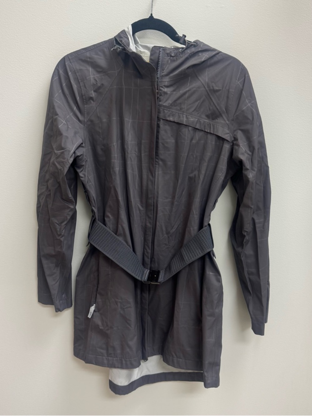 Lole Rain Jacket Gray Hooded Lightweight Belted Medium 8-10
